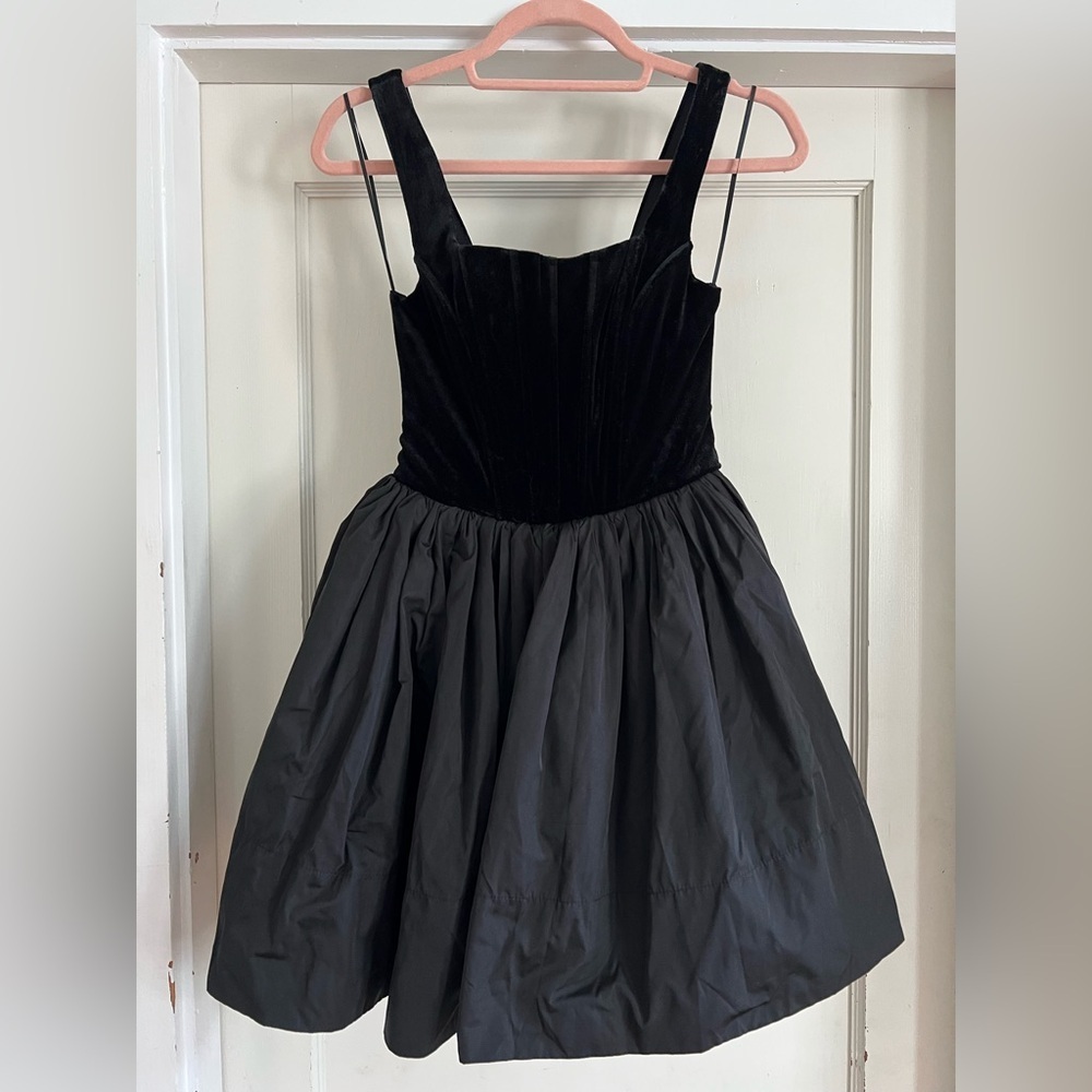 En Saison McKenna Velvet & Poplin Minidress in Black Size XS NWT